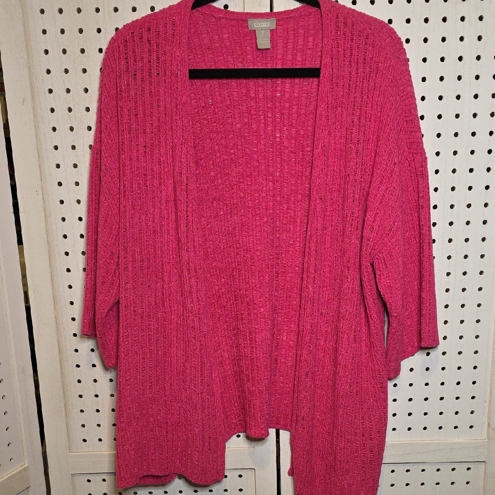 Chicos Women's Fuchsia Cardigan Size 3/XL Knit Lightweight